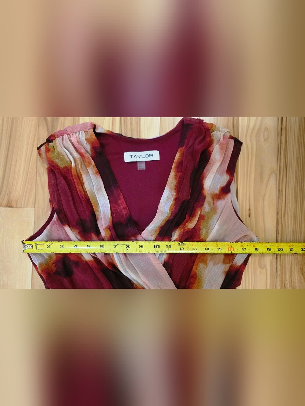 Taylor Sleeveless V-Neck Tie-Detailed Dress in Burgundy & Blush, L - Picture 6 of 16